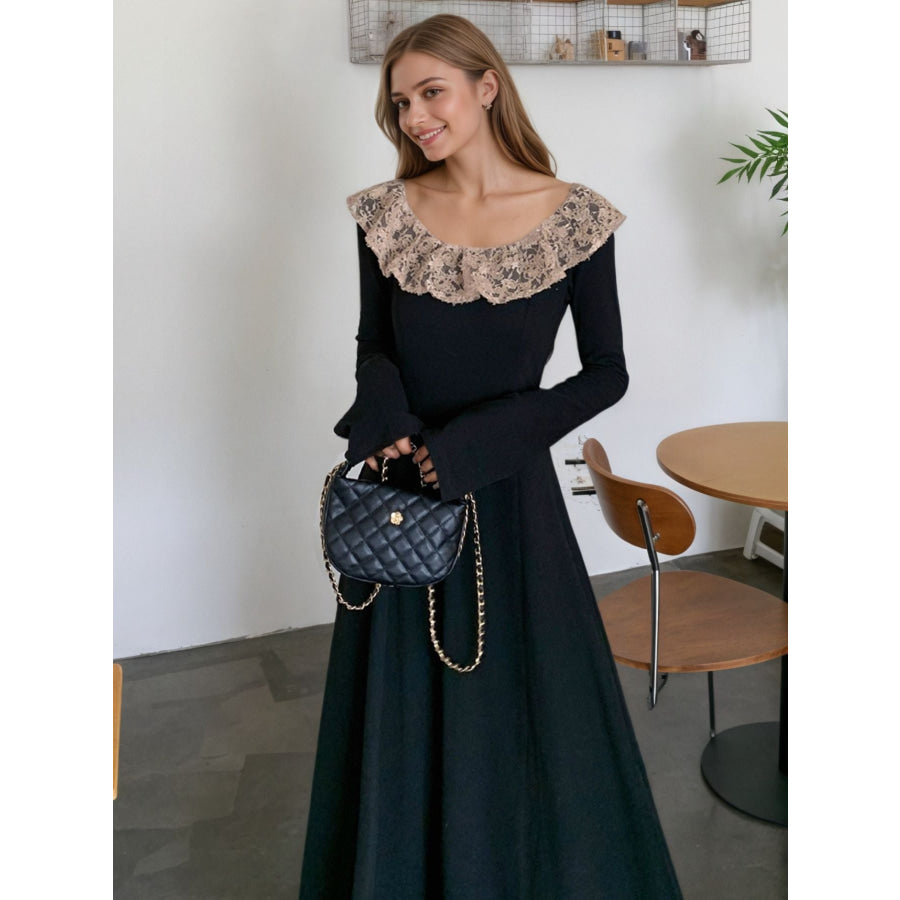 Lace Collar Long Sleeve Dress Apparel and Accessories