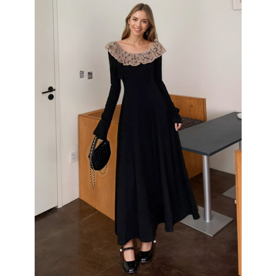 Lace Collar Long Sleeve Dress Apparel and Accessories