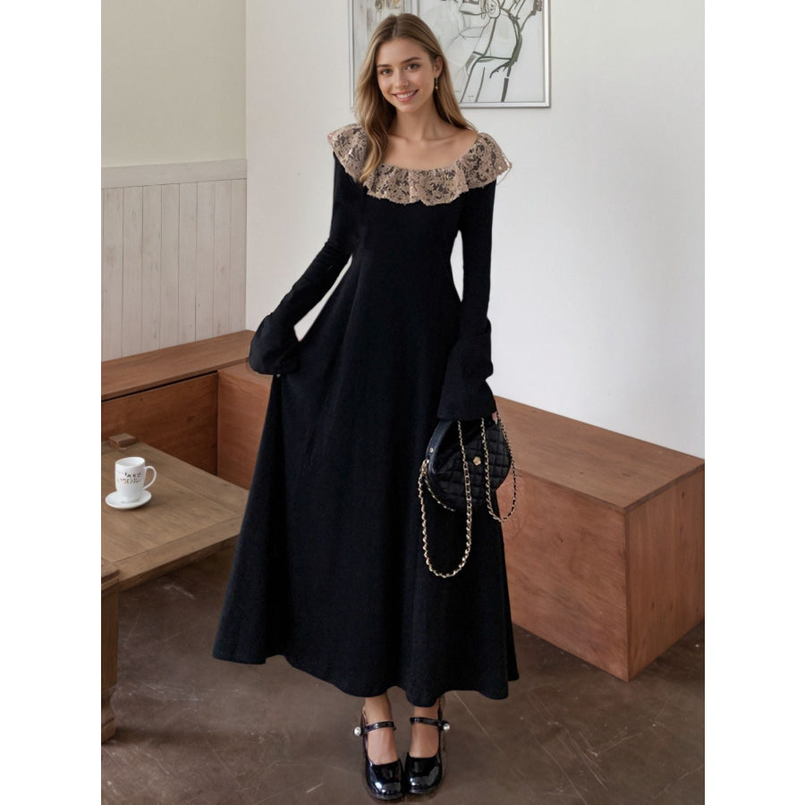 Lace Collar Long Sleeve Dress Black / M Apparel and Accessories
