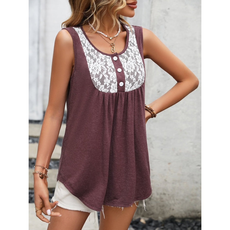 Lace Contrast Scoop Neck Tank