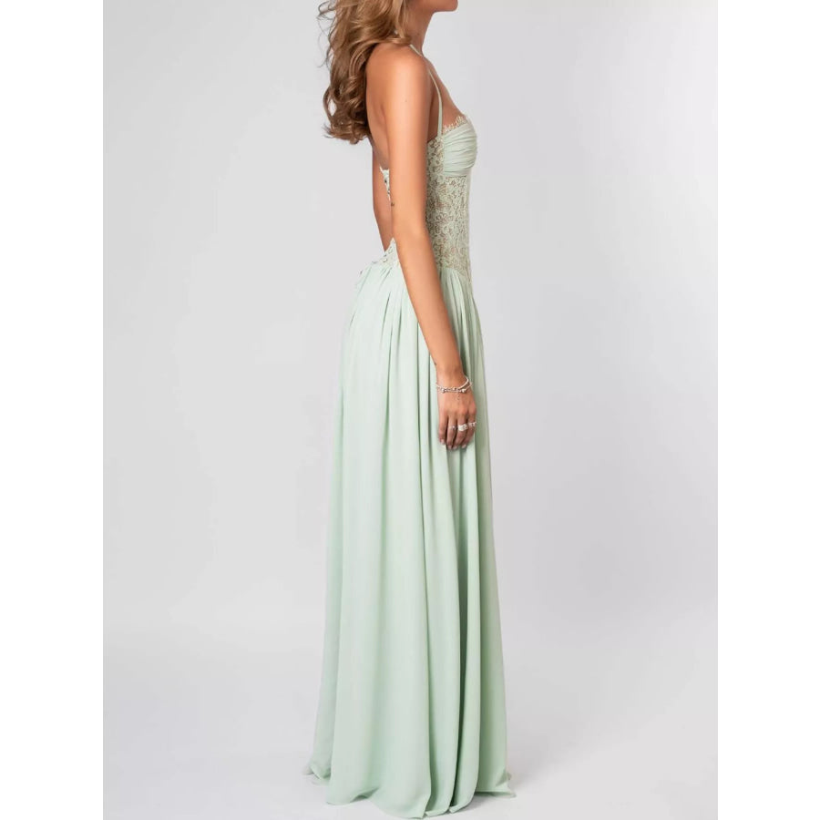 Lace Corset Halter Neck Maxi Dress Apparel and Accessories