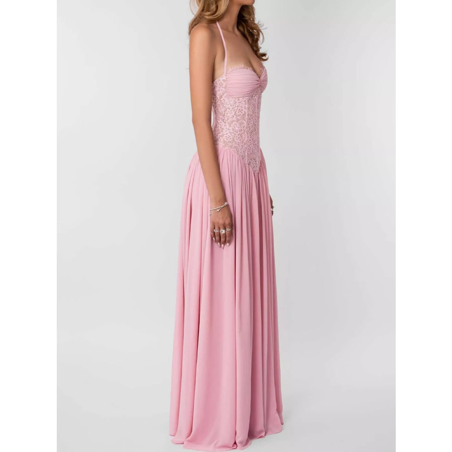 Lace Corset Halter Neck Maxi Dress Apparel and Accessories