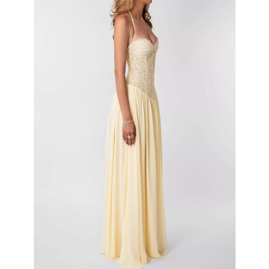 Lace Corset Halter Neck Maxi Dress Apparel and Accessories