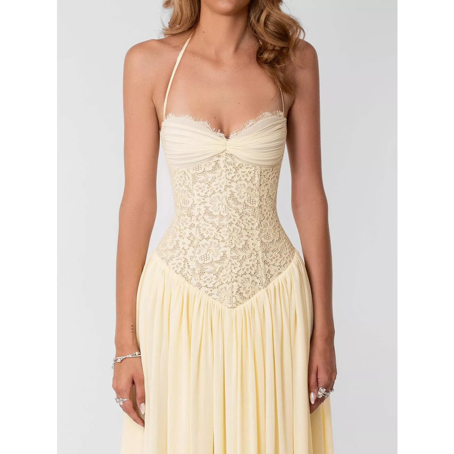 Lace Corset Halter Neck Maxi Dress Apparel and Accessories