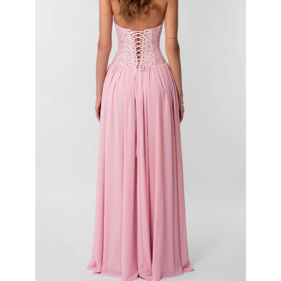 Lace Corset Halter Neck Maxi Dress Apparel and Accessories