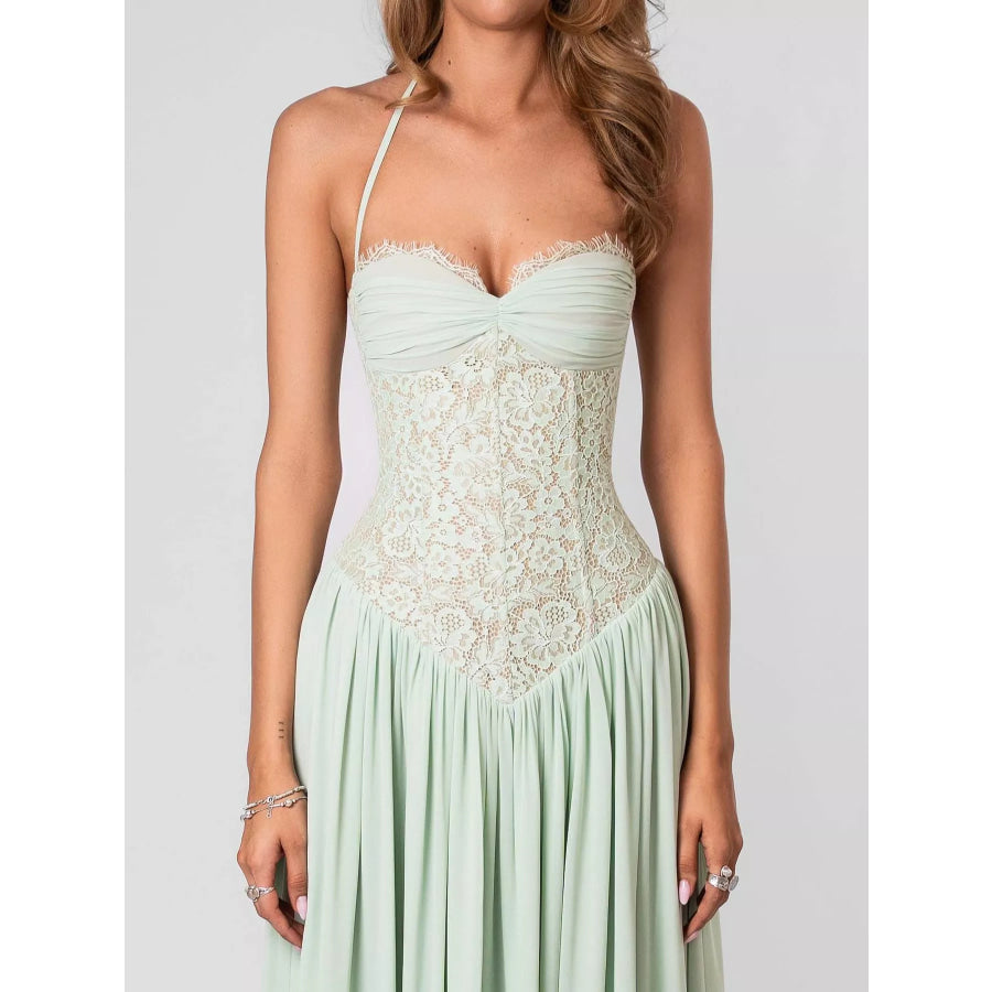Lace Corset Halter Neck Maxi Dress Apparel and Accessories