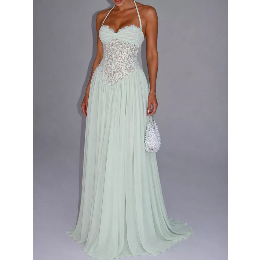 Lace Corset Halter Neck Maxi Dress Apparel and Accessories