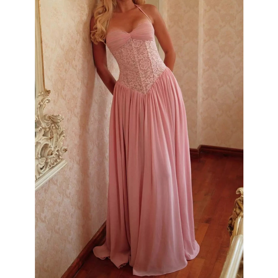 Lace Corset Halter Neck Maxi Dress Apparel and Accessories