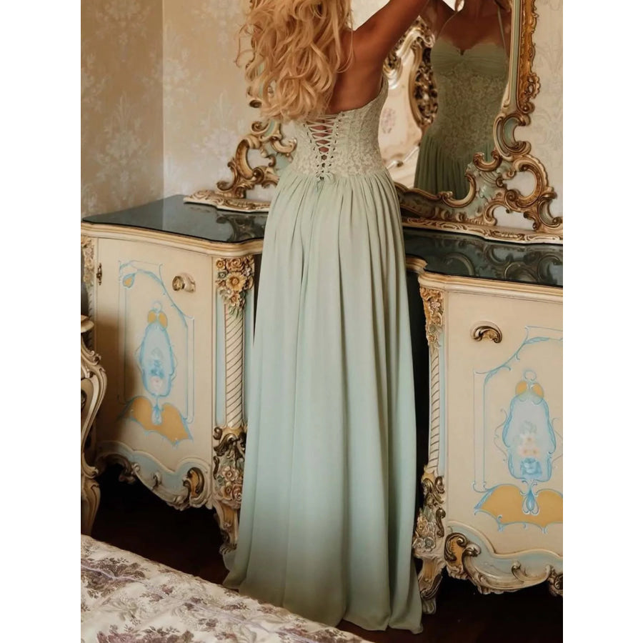 Lace Corset Halter Neck Maxi Dress Apparel and Accessories