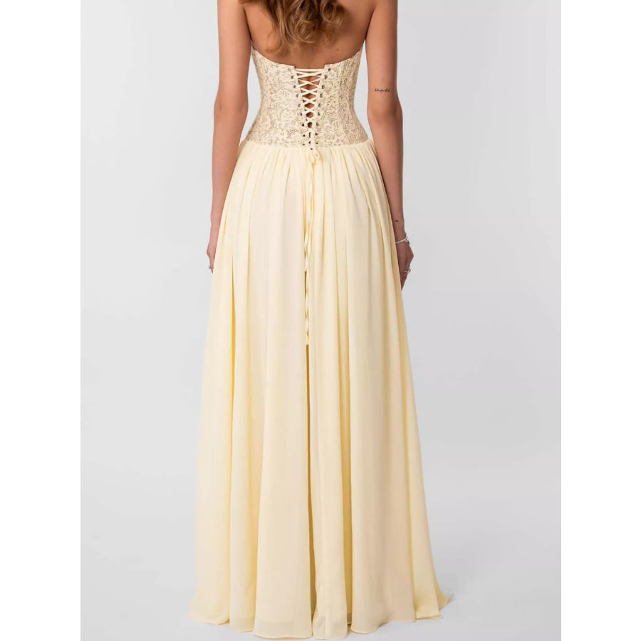 Lace Corset Halter Neck Maxi Dress Apparel and Accessories