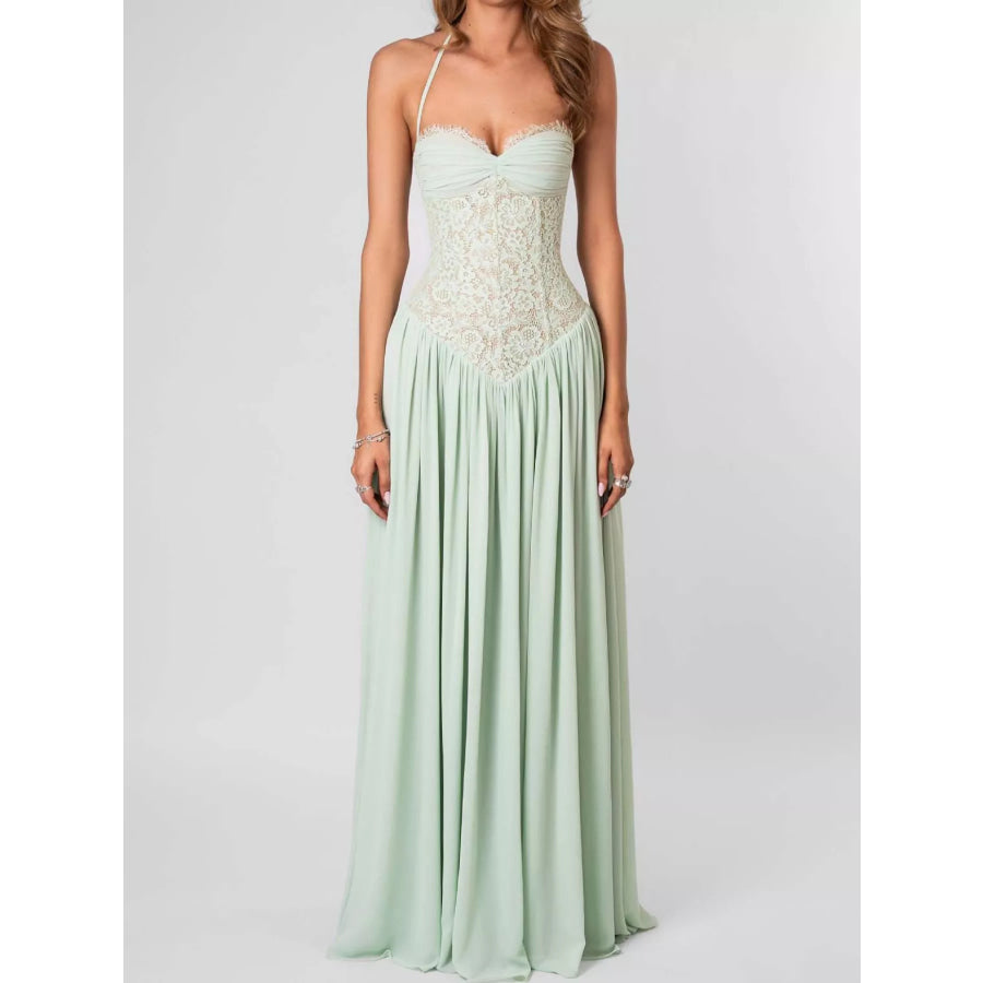 Lace Corset Halter Neck Maxi Dress Green / S Apparel and Accessories