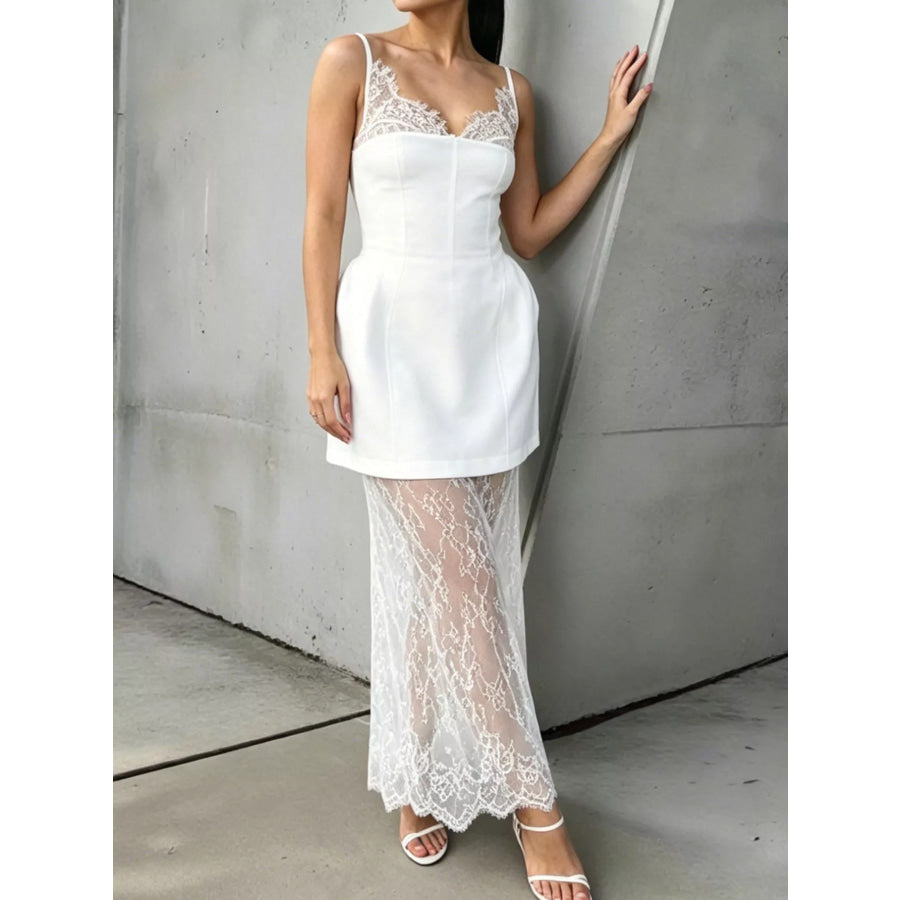 Lace Corset Mini Dress Set with Sheer Overlay Apparel and Accessories