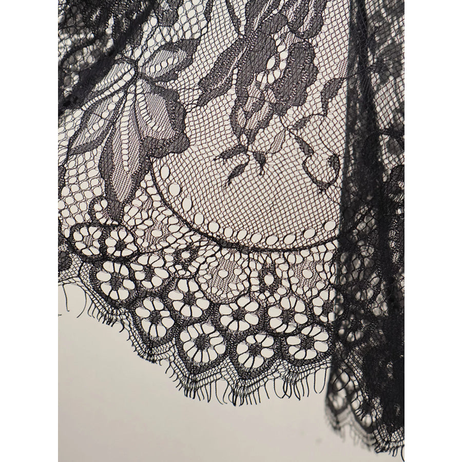 Lace Corset Mini Dress Set with Sheer Overlay Apparel and Accessories