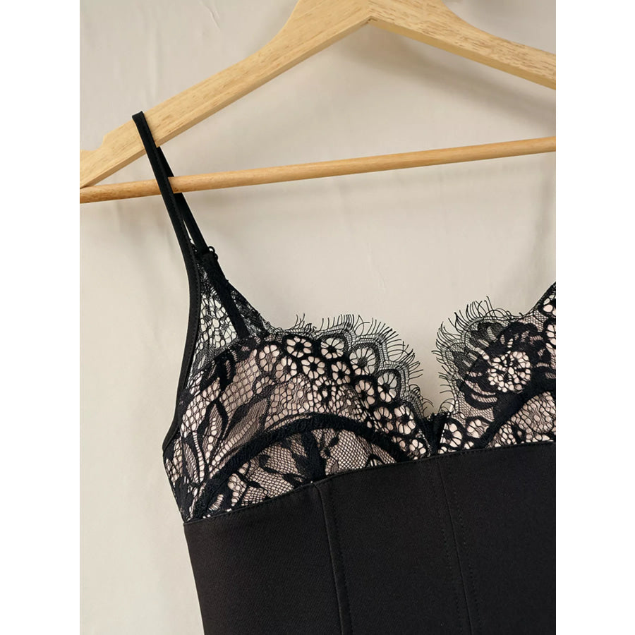 Lace Corset Mini Dress Set with Sheer Overlay Apparel and Accessories