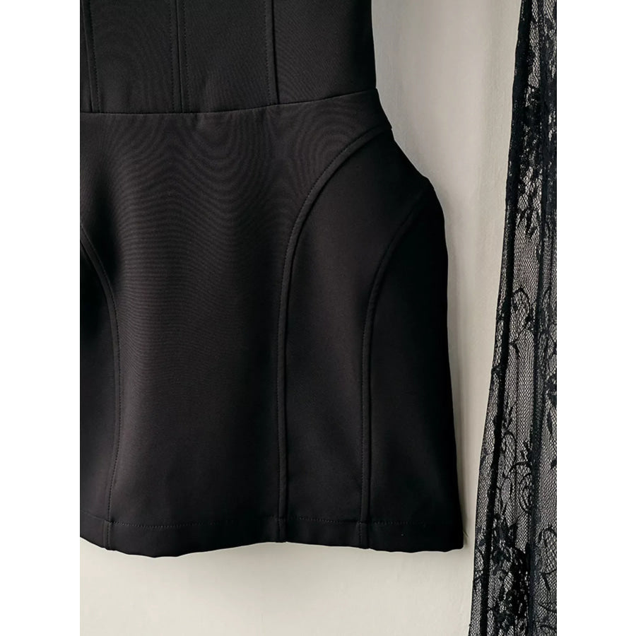 Lace Corset Mini Dress Set with Sheer Overlay Apparel and Accessories