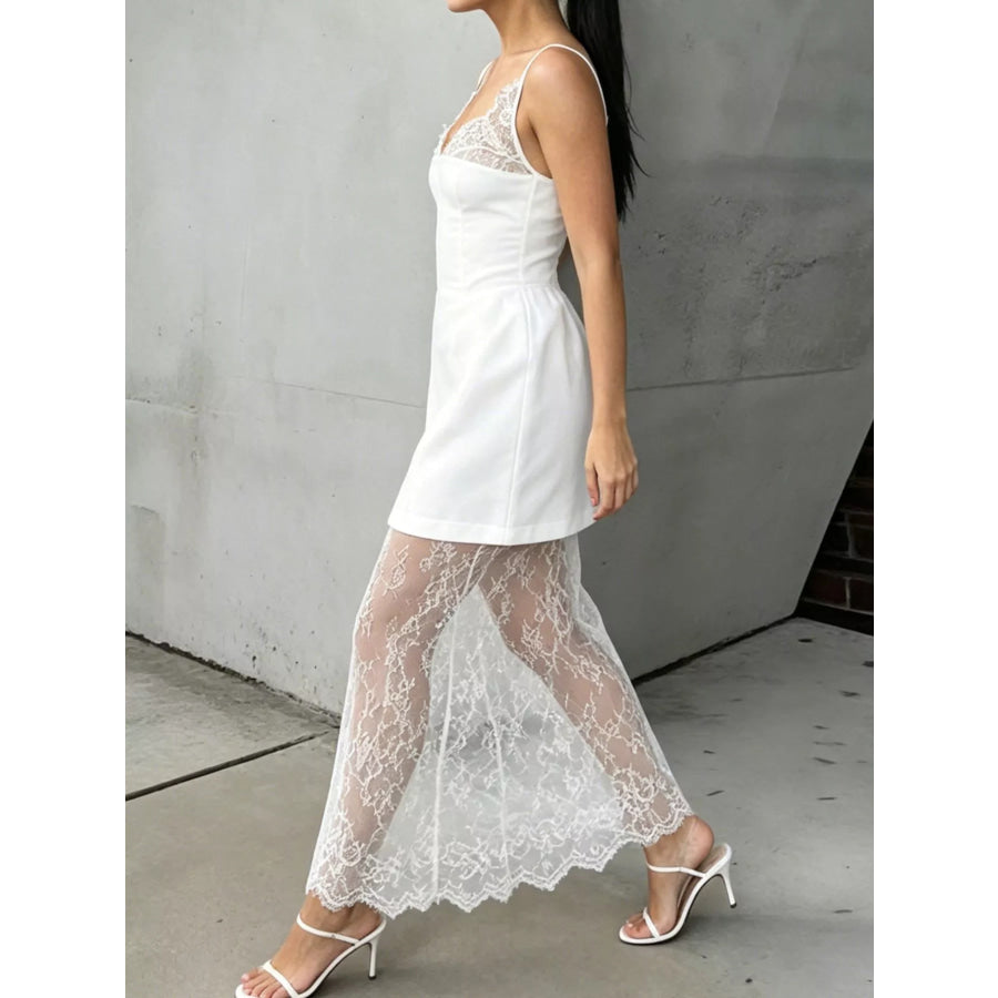 Lace Corset Mini Dress Set with Sheer Overlay Apparel and Accessories