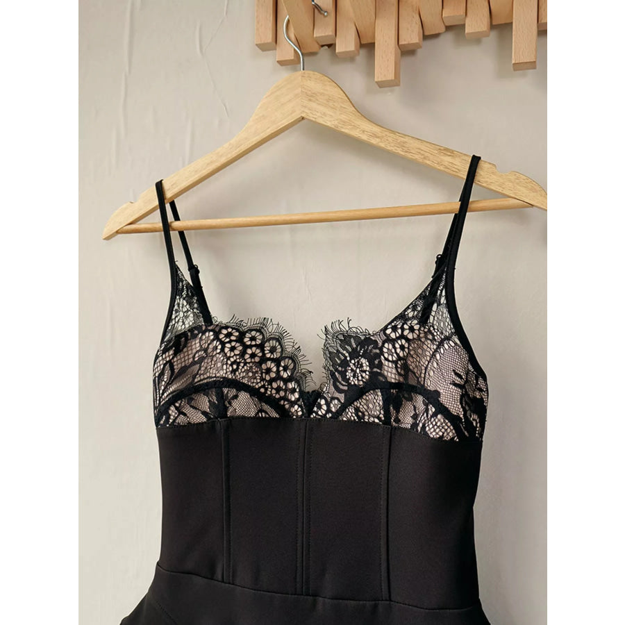 Lace Corset Mini Dress Set with Sheer Overlay Apparel and Accessories