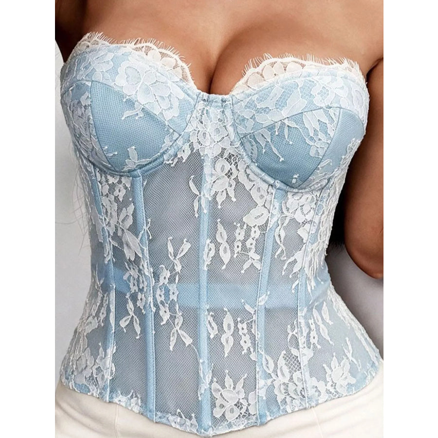 Lace Corset Tube Top Blue / XS Apparel and Accessories