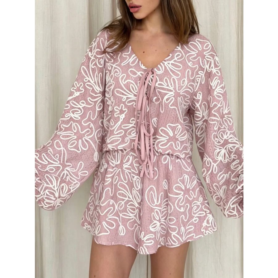 Lace Crochet Tie Front Top and Shorts Two-Piece Lounge Set Apparel and Accessories