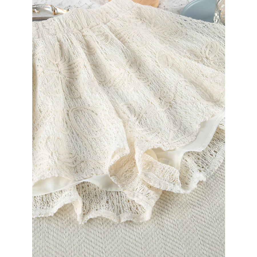 Lace Crochet Tie Front Top and Shorts Two-Piece Lounge Set Apparel and Accessories