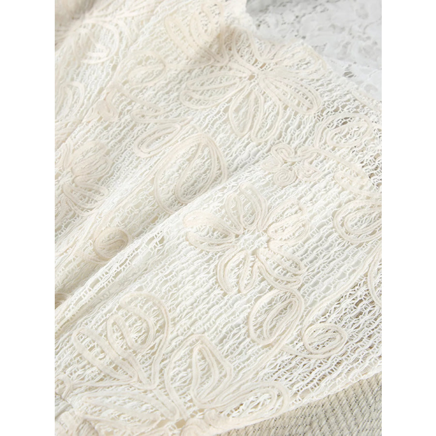 Lace Crochet Tie Front Top and Shorts Two-Piece Lounge Set Apparel and Accessories