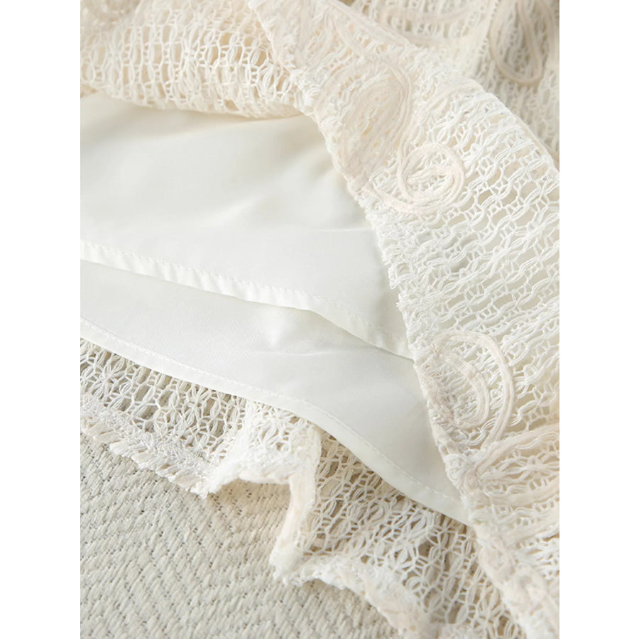 Lace Crochet Tie Front Top and Shorts Two-Piece Lounge Set Apparel and Accessories