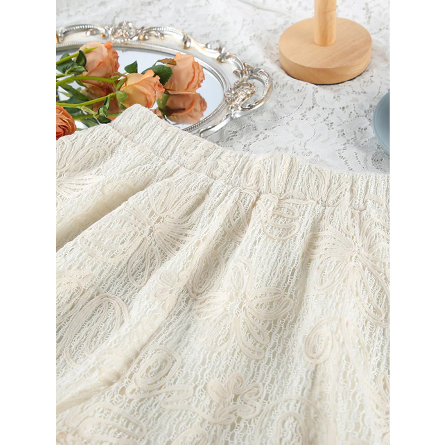 Lace Crochet Tie Front Top and Shorts Two-Piece Lounge Set Apparel and Accessories
