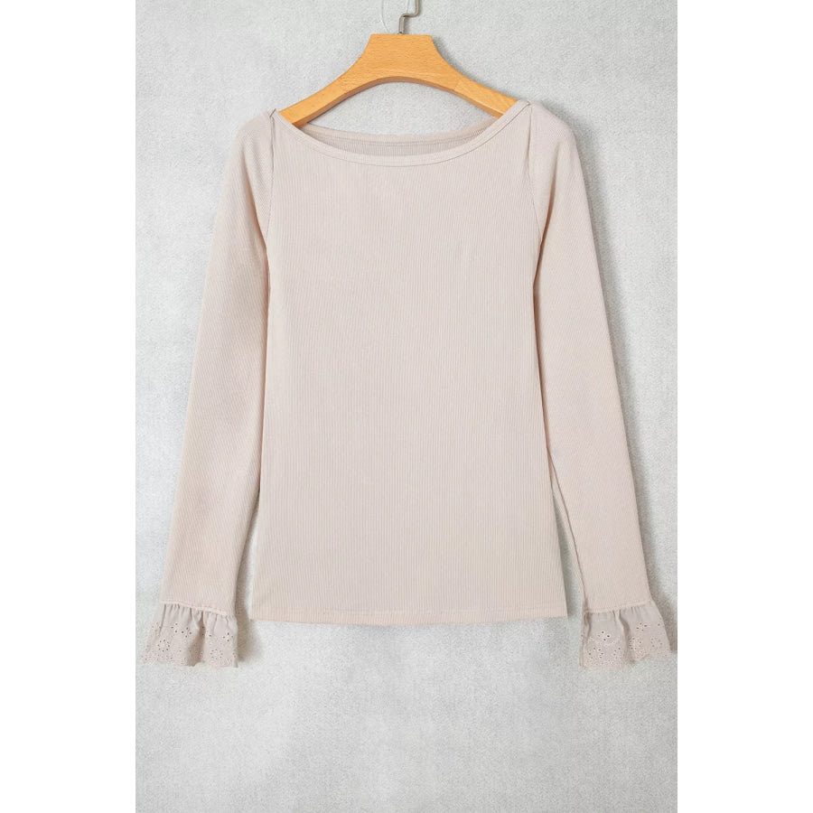 Lace Cuff Patchwork Round Neck Long Sleeve Top Apparel and Accessories
