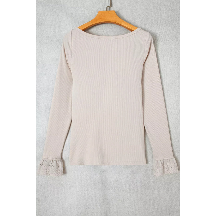 Lace Cuff Patchwork Round Neck Long Sleeve Top Apparel and Accessories