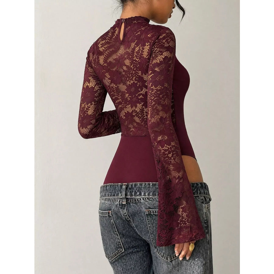 Lace Cut-out Flare Sleeve Bodysuit Apparel and Accessories
