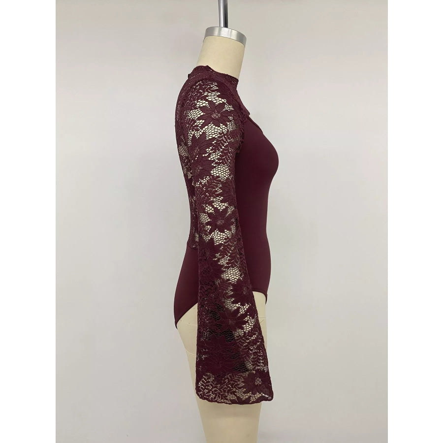 Lace Cut-out Flare Sleeve Bodysuit Apparel and Accessories