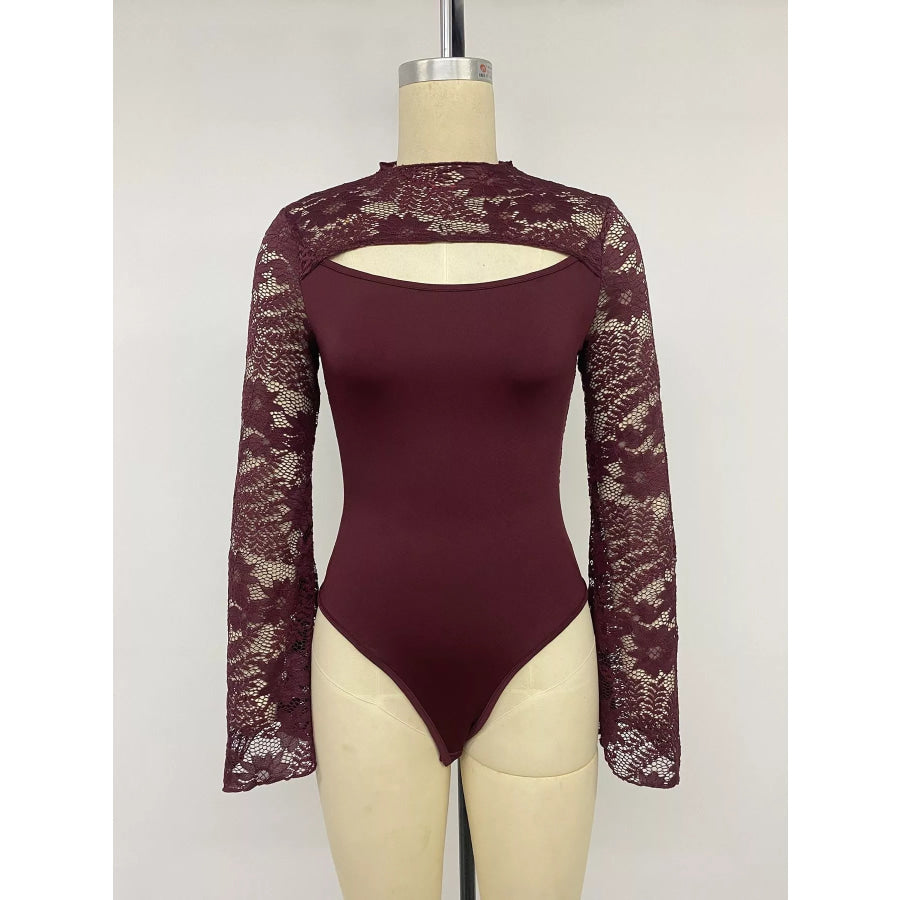 Lace Cut-out Flare Sleeve Bodysuit Apparel and Accessories