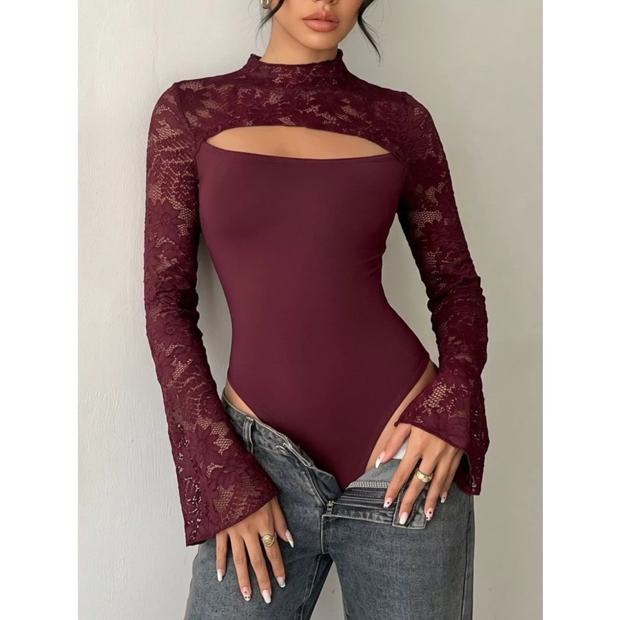 Lace Cut-out Flare Sleeve Bodysuit Apparel and Accessories