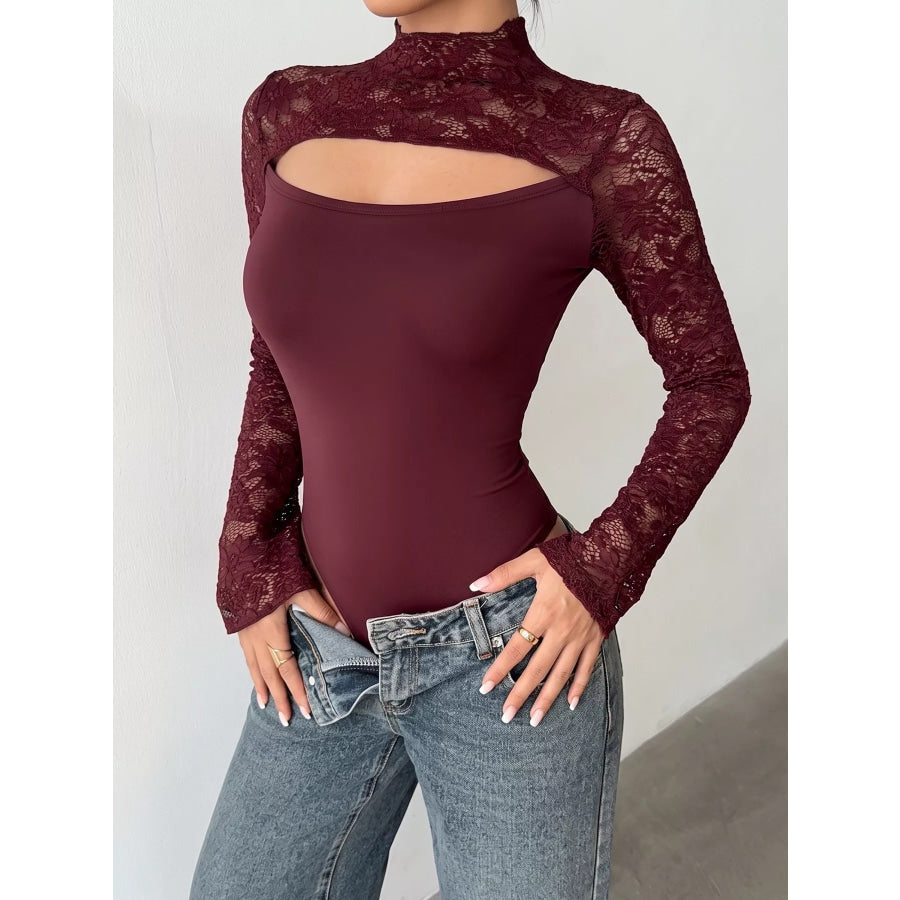 Lace Cut-out Flare Sleeve Bodysuit Apparel and Accessories