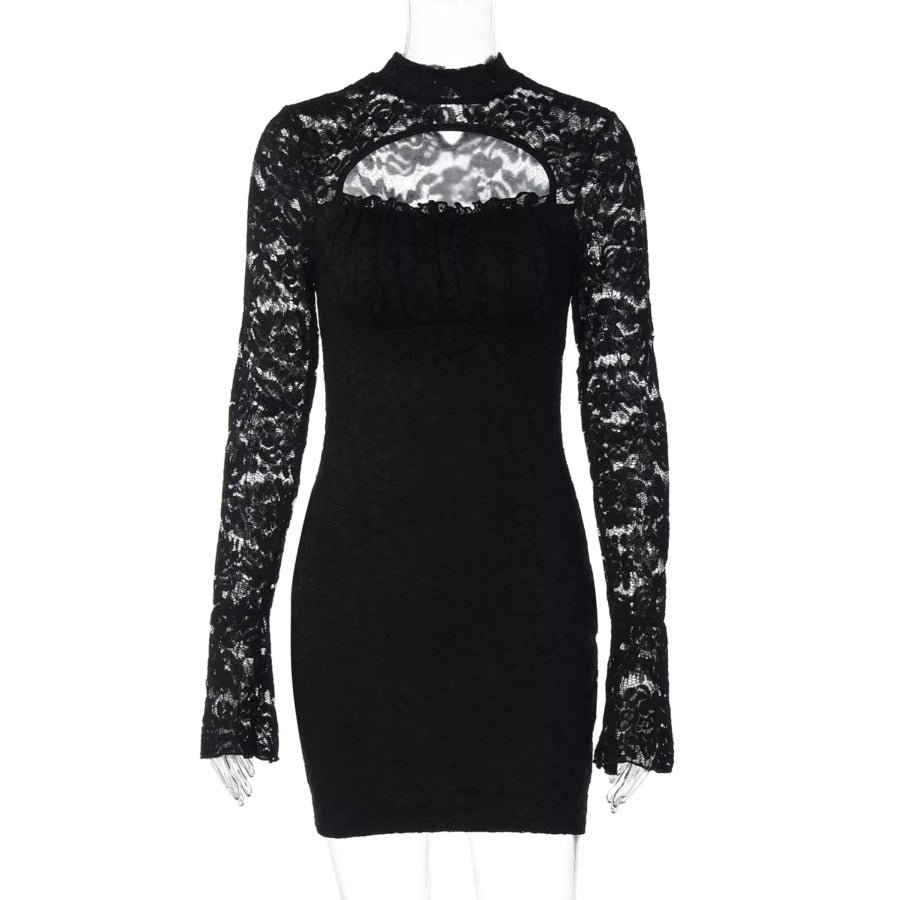 Lace Cut-out Long Sleeve Mini Dress Apparel and Accessories