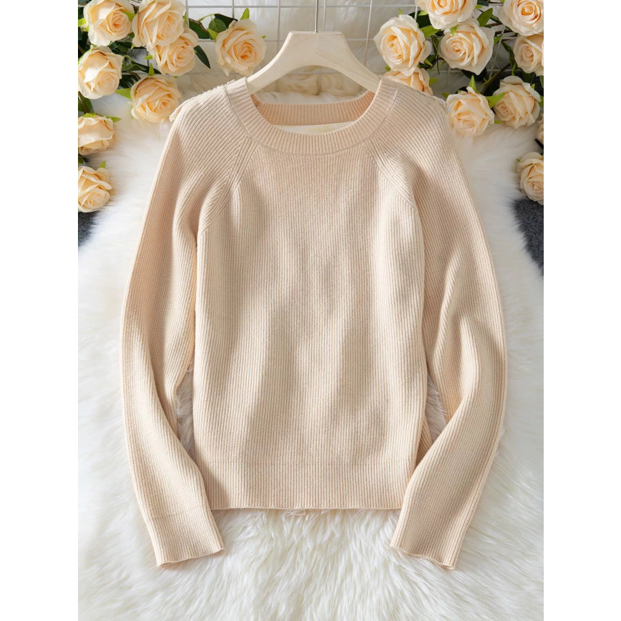 Lace Cutout Back Long Sleeve Sweater Apparel and Accessories