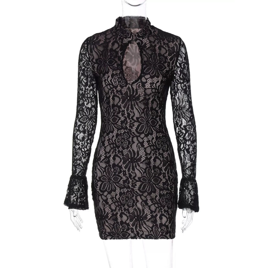 Lace Cutout Long Sleeve Mini Dress Apparel and Accessories
