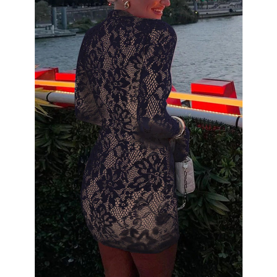 Lace Cutout Long Sleeve Mini Dress Apparel and Accessories