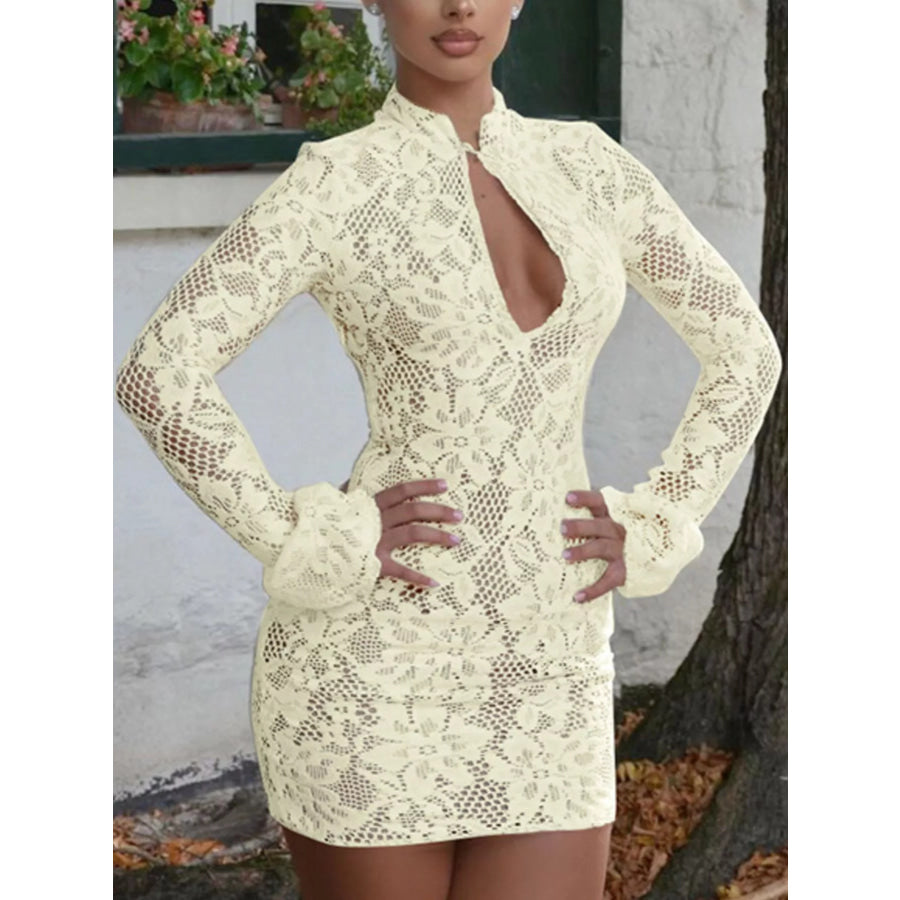 Lace Cutout Long Sleeve Mini Dress Apparel and Accessories
