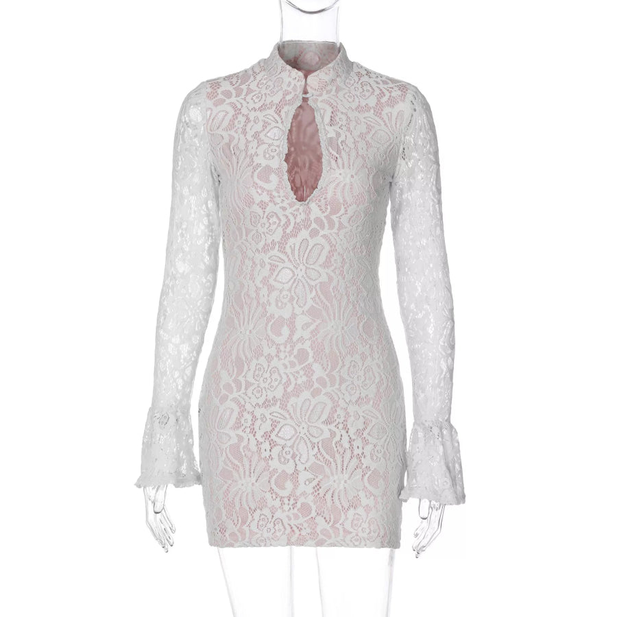 Lace Cutout Long Sleeve Mini Dress Apparel and Accessories