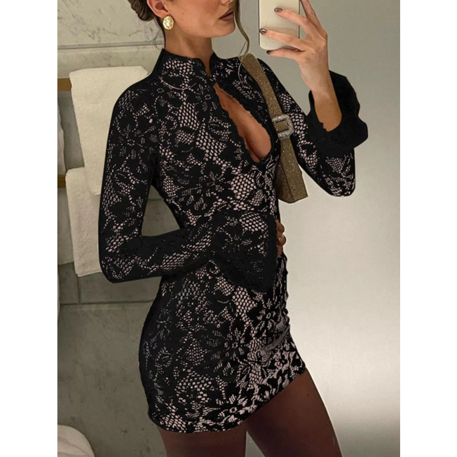 Lace Cutout Long Sleeve Mini Dress Apparel and Accessories