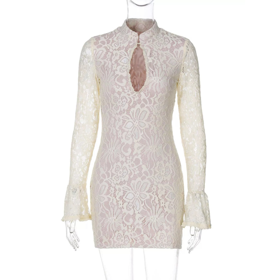Lace Cutout Long Sleeve Mini Dress Apparel and Accessories