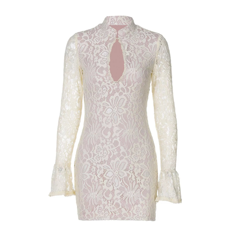 Lace Cutout Long Sleeve Mini Dress Apparel and Accessories