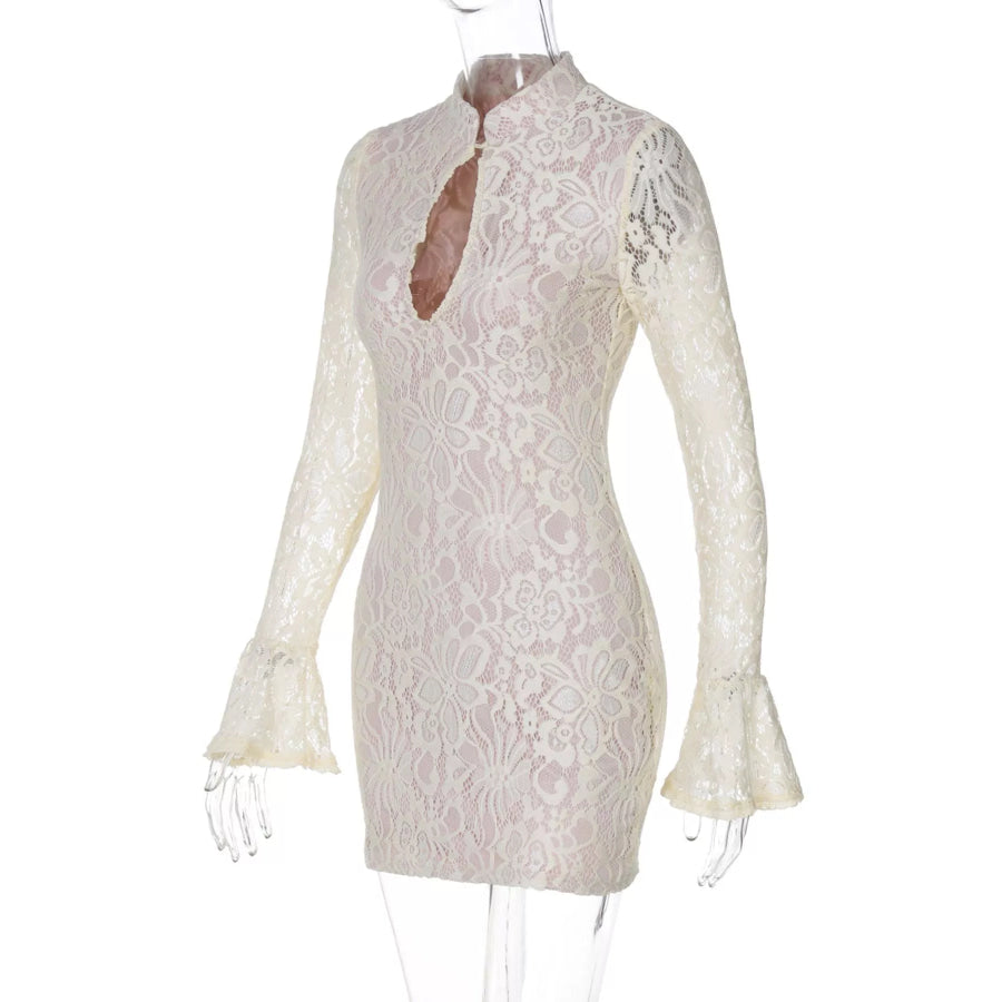Lace Cutout Long Sleeve Mini Dress Apparel and Accessories