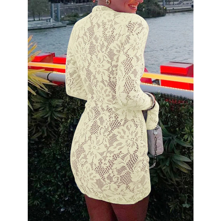 Lace Cutout Long Sleeve Mini Dress Apparel and Accessories