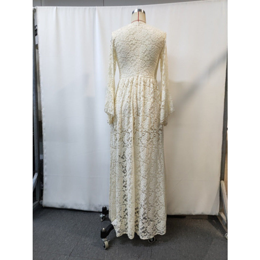Lace Deep V-Neck Maxi Dress Apparel and Accessories