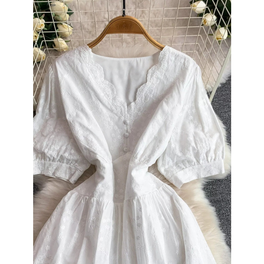 Lace Detail A-Line Midi Dress Apparel and Accessories
