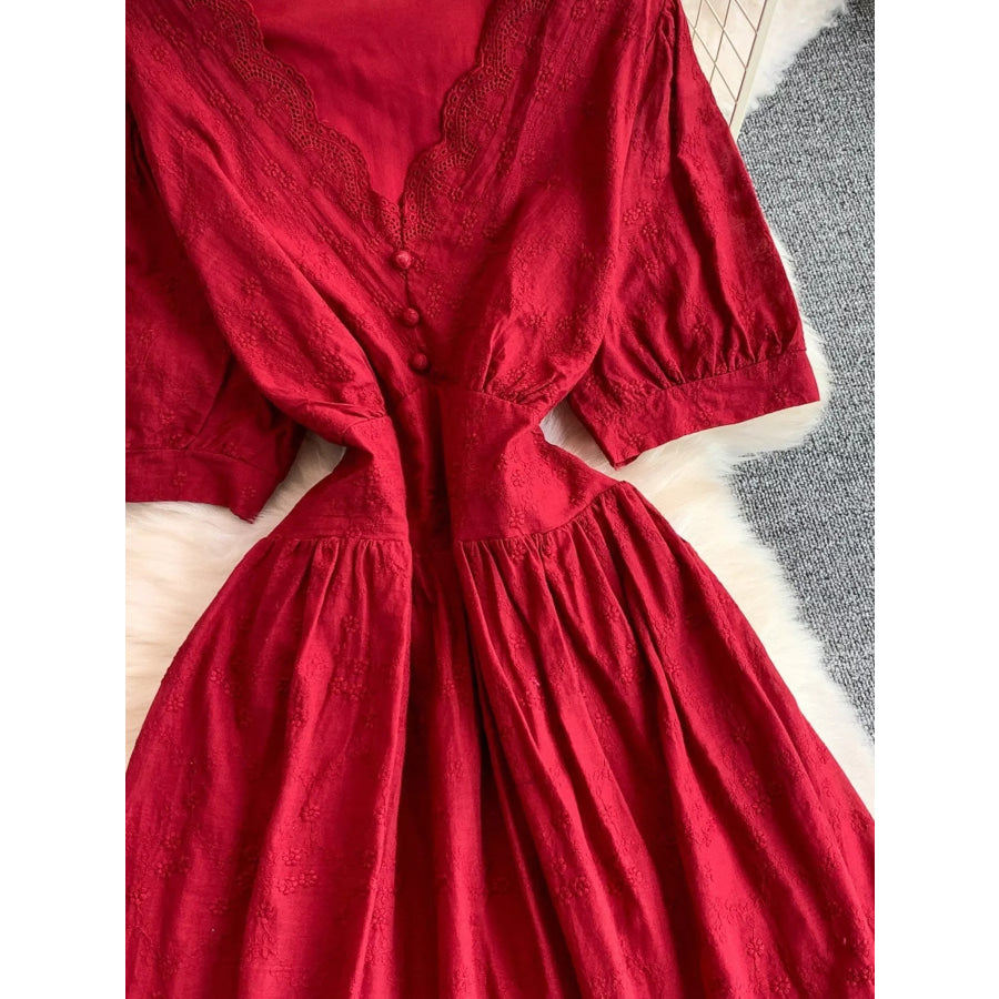 Lace Detail A-Line Midi Dress Apparel and Accessories