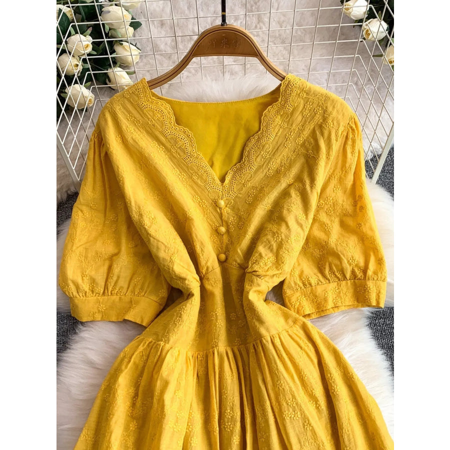 Lace Detail A-Line Midi Dress Apparel and Accessories