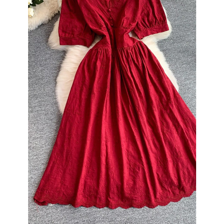 Lace Detail A-Line Midi Dress Apparel and Accessories